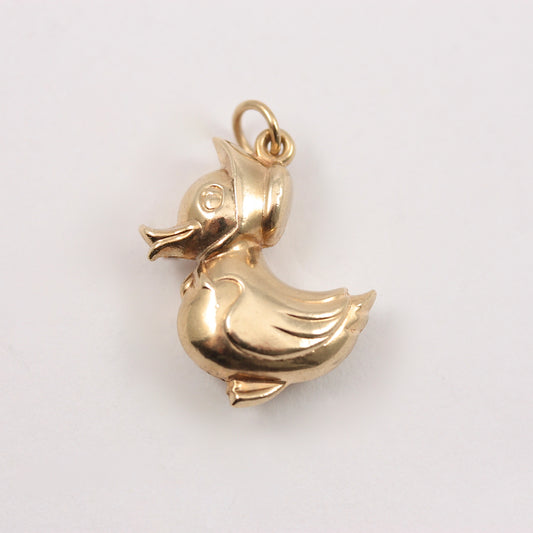 Vintage 9ct Gold Puffy 'Mother Duck' in Bonnet Charm, 1979
