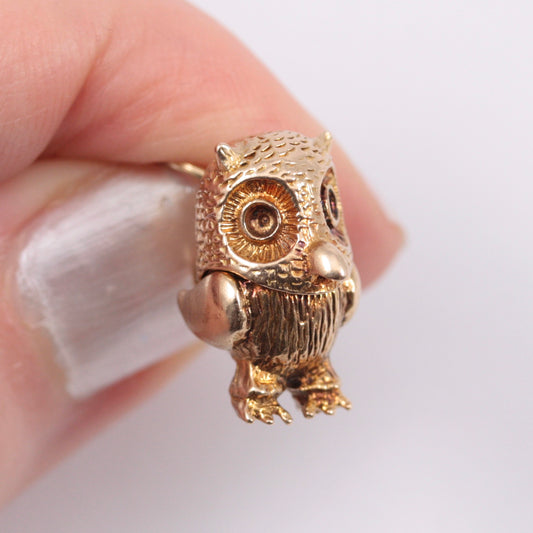 Vintage 9ct Gold Opening Owl Charm, 1972