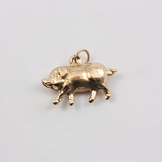 Vintage 9ct Gold Pig Charm, 1965
