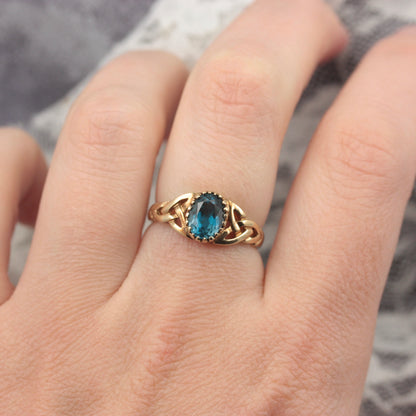 Late Vintage 9ct Gold and Blue Topaz Celtic Ring