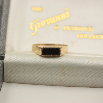 Vintage 9ct Gold Onyx Bar Signet Ring, 1979