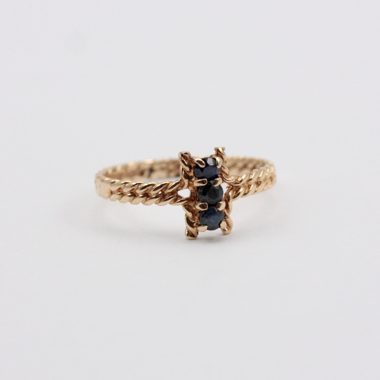 Vintage 9ct Gold Vertical Three Stone Rope Ring, 1978