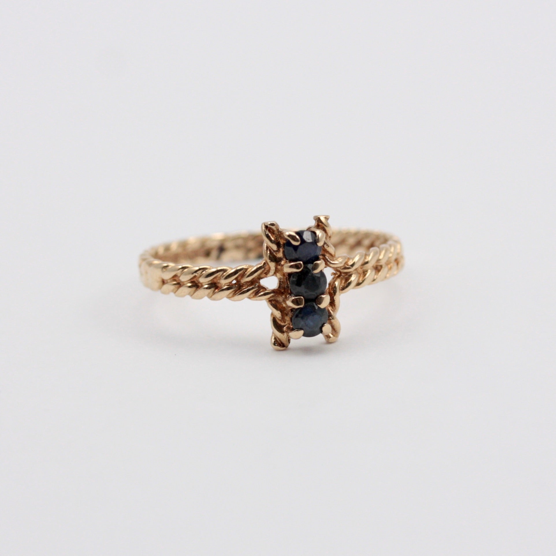 Vintage 9ct Gold Vertical Three Stone Rope Ring, 1978