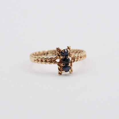 Vintage 9ct Gold Vertical Three Stone Rope Ring, 1978