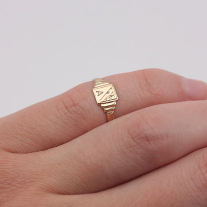 Vintage 9ct Gold Initial 'A' Rectangular Signet Ring, 1973
