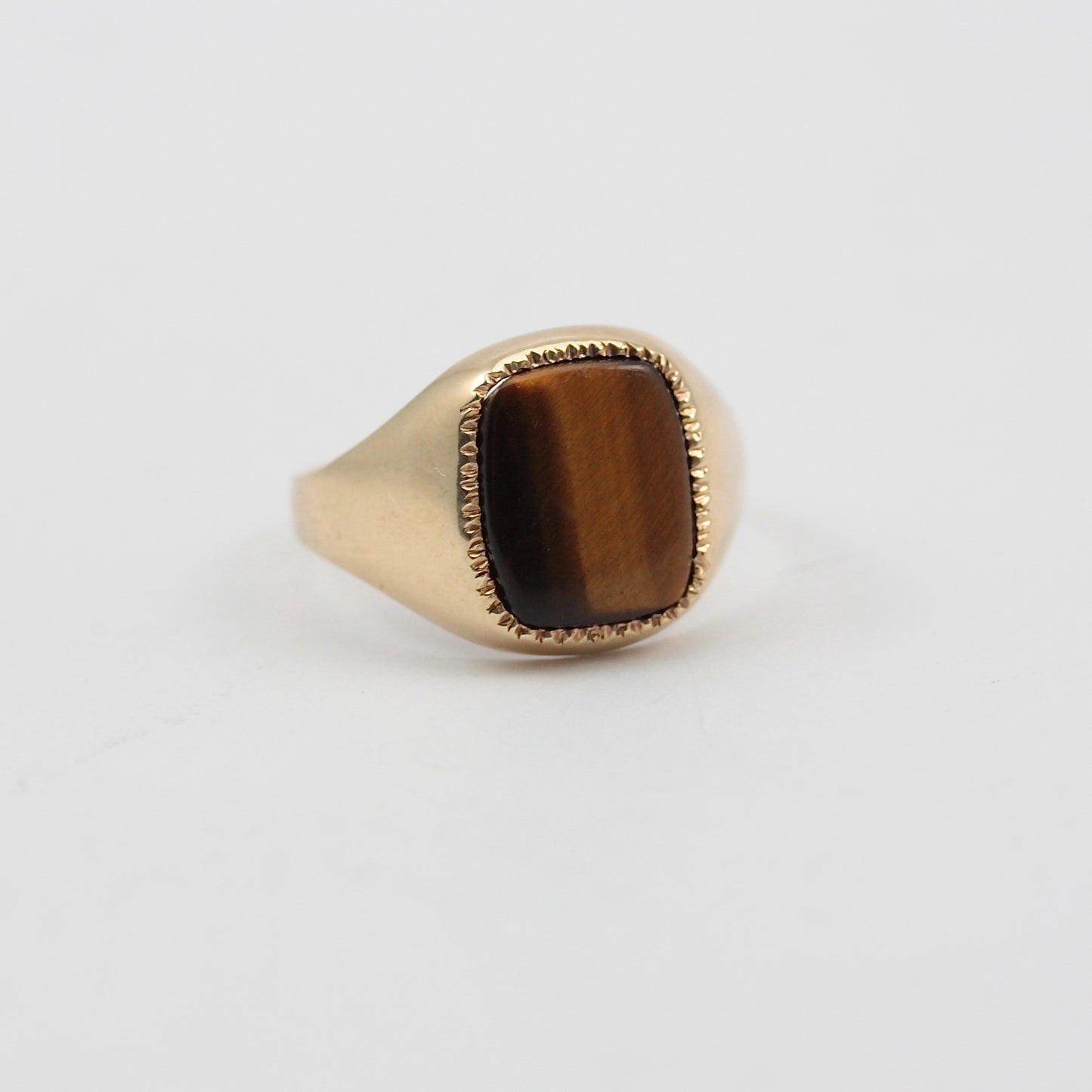 Vintage 9ct Gold Tigers Eye Signet Ring, 1984