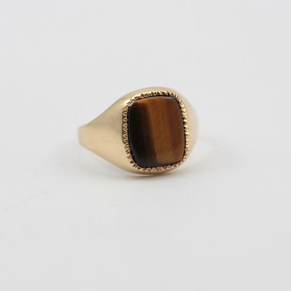 Vintage 9ct Gold Tigers Eye Signet Ring, 1984