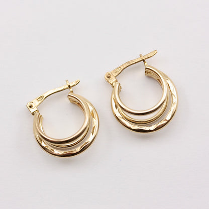 Vintage 9ct Gold Textured Triple Hoop Earrings, Small