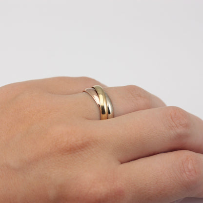 Chunky Vintage Tri Colour 9ct Gold Russian Wedding Ring, 1994