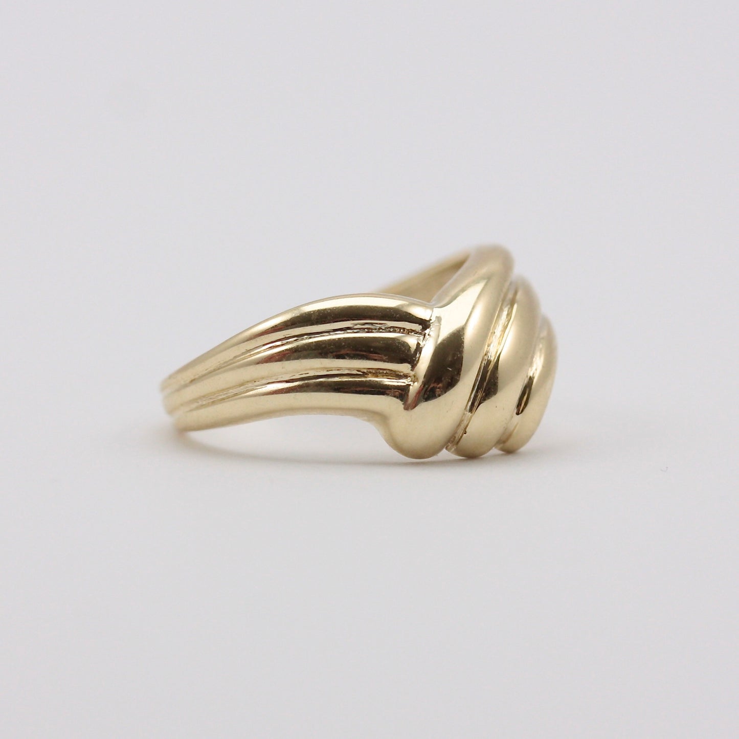 Vintage 9ct Gold Chunky Ridged Wishbone Ring, 1988