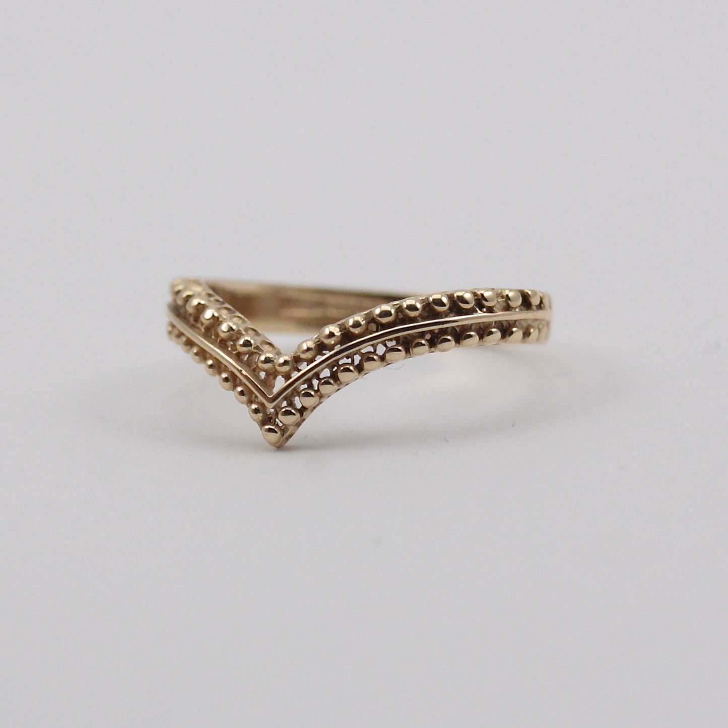 Vintage 9ct Gold Beaded Detail Wishbone Ring, 1990