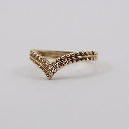 Vintage 9ct Gold Beaded Detail Wishbone Ring, 1990