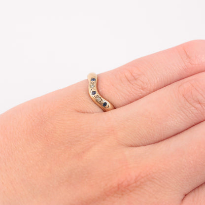 Vintage 9ct Gold Sapphire and Diamond Wishbone Ring, 2000