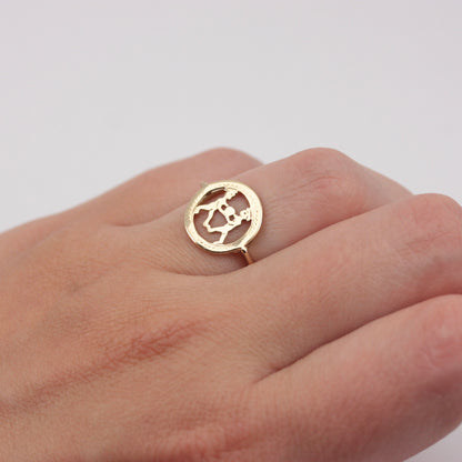 Vintage 9ct Gold Gemini Cut Out Ring, 1971