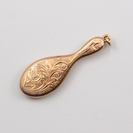 Vintage 9ct Gold Engraved Hand Mirror with Bevelled Glass