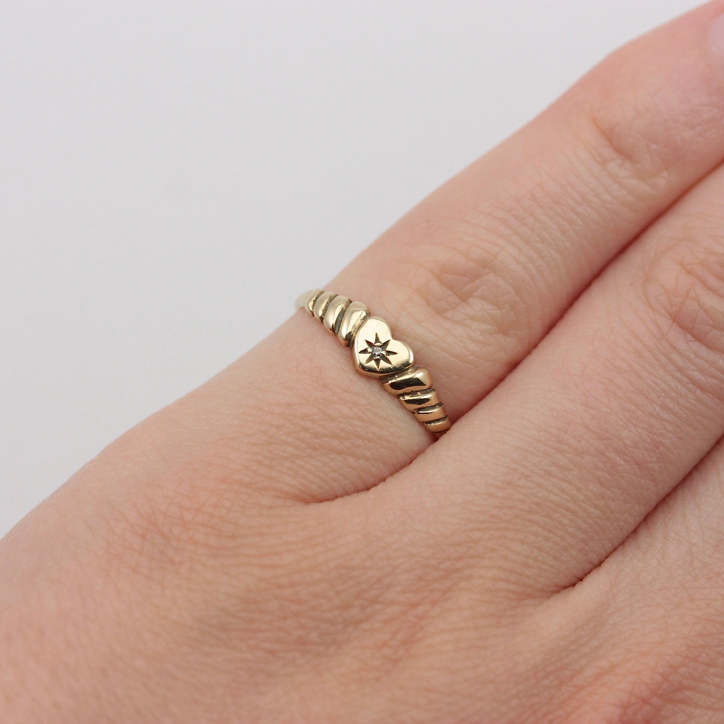 Dainty Vintage 9ct Gold Star Set Diamond Heart Ring, 1990