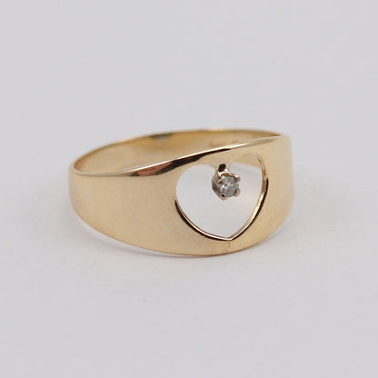Vintage 9ct Gold Heart Cut Out Band with Diamond, 1978
