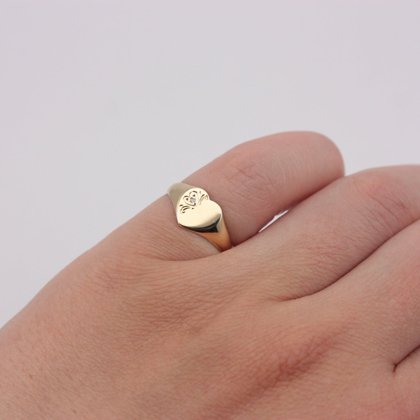Vintage 9ct Gold Heart Signet Ring with Diamond, 1990