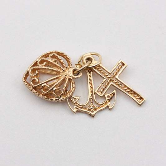 Vintage 9ct Gold Hope, Faith & Charity Charm, 1968
