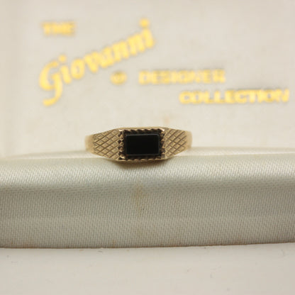 Vintage 9ct Gold Onyx Bar Textured Signet Ring, 1990