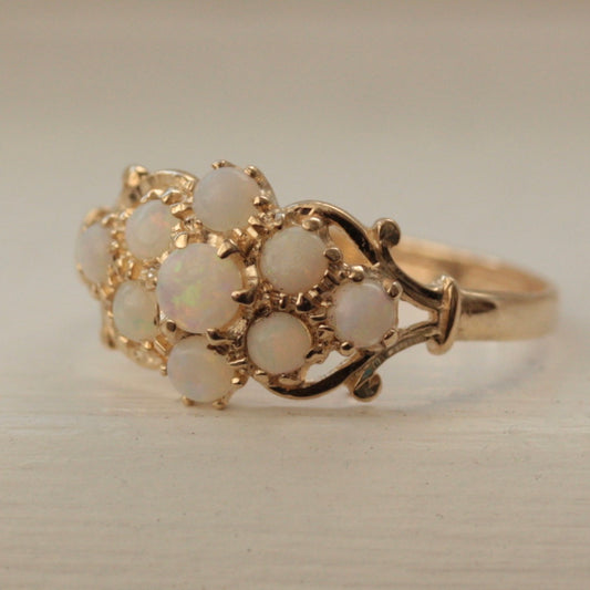 Vintage 9ct Gold Opal Cluster Ring, 1988