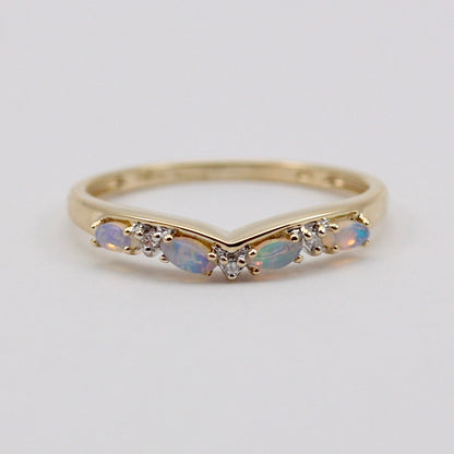 Pre-owned 9ct Gold Opal and Diamond Wishbone Ring, 2002