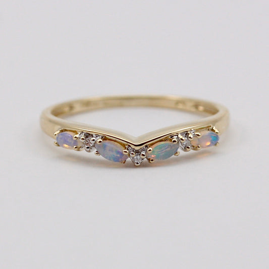 Pre-owned 9ct Gold Opal and Diamond Wishbone Ring, 2002