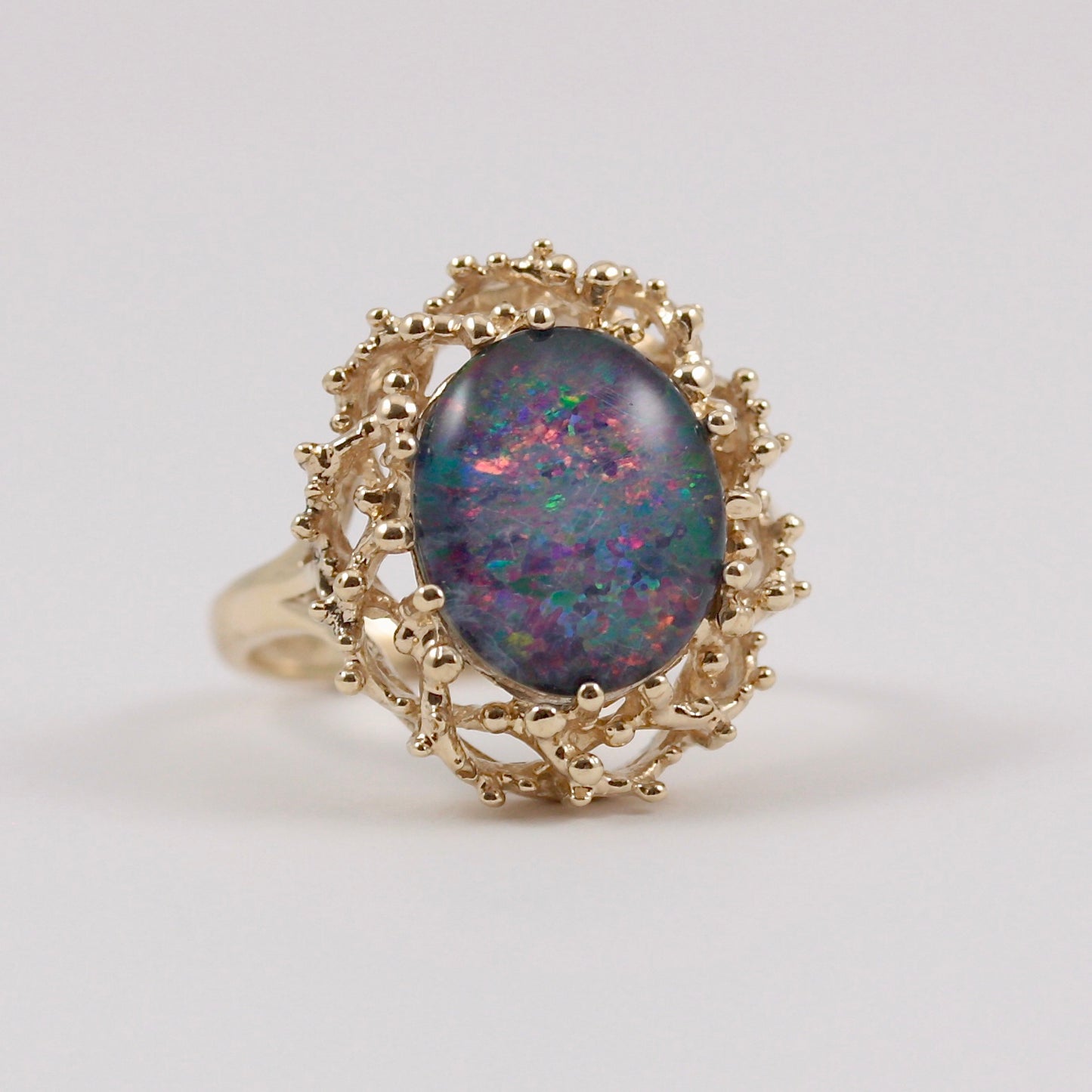 Vintage 9ct Gold Opal Triplet Statement Ring, 1976