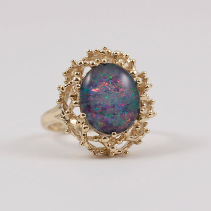 Vintage 9ct Gold Opal Triplet Statement Ring, 1976