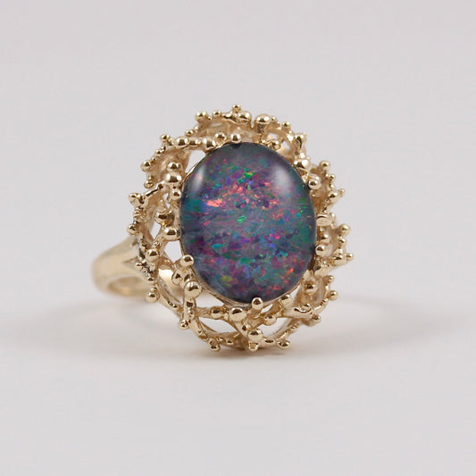 Vintage 9ct Gold Opal Triplet Statement Ring, 1976