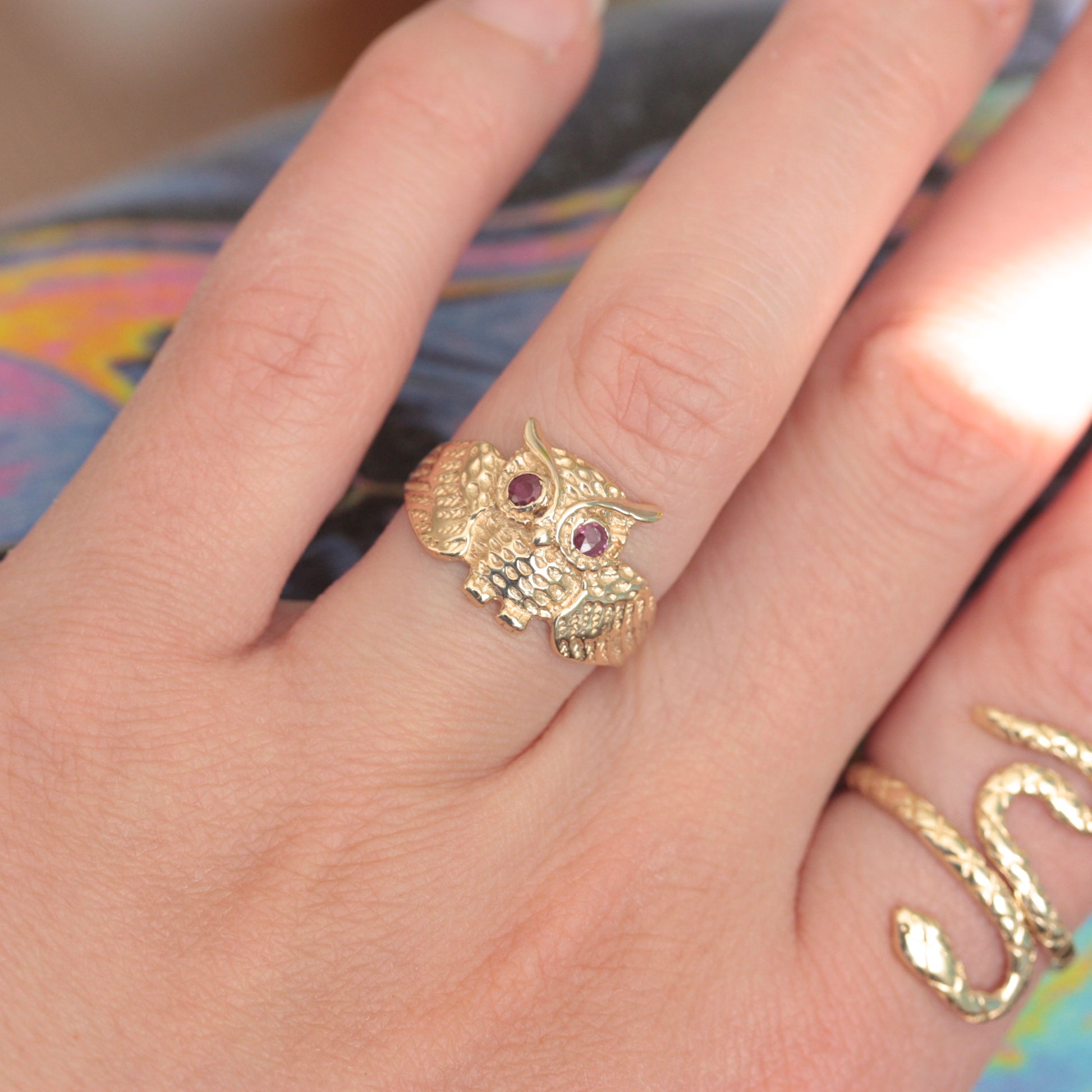 vintage gold owl ring