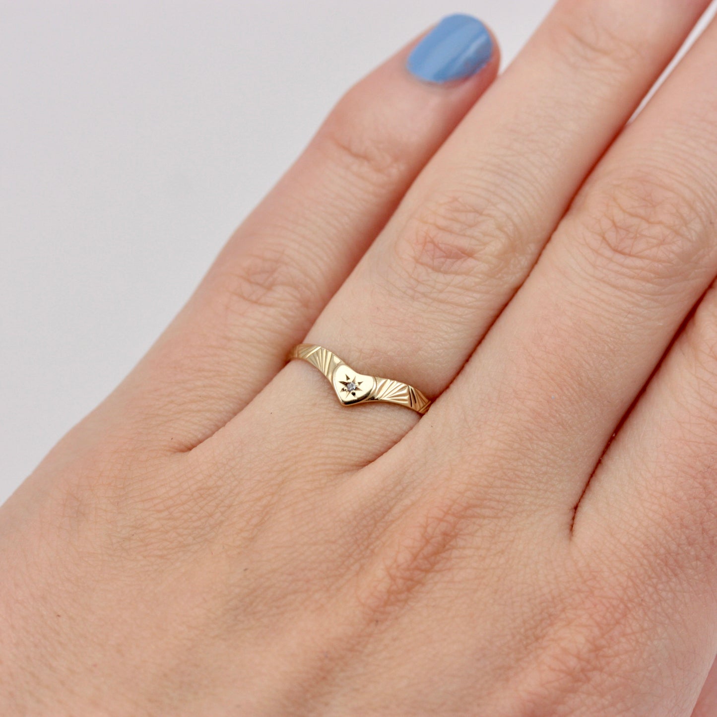 Dainty Vintage 9ct Gold and Diamond Heart Wishbone Ring, 1992