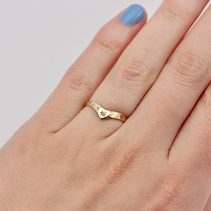 Dainty Vintage 9ct Gold and Diamond Heart Wishbone Ring, 1992