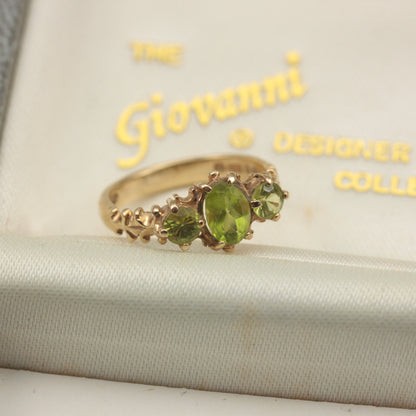 Vintage 9ct Gold and Peridot 3 Stone Ring, 1990