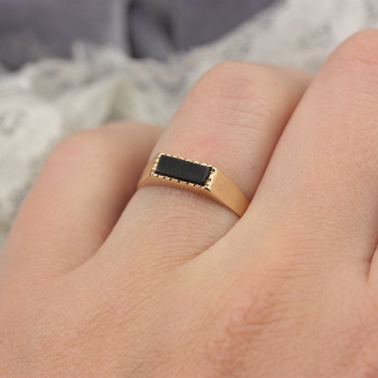 Vintage 9ct Gold Onyx Bar Signet Ring, 1979