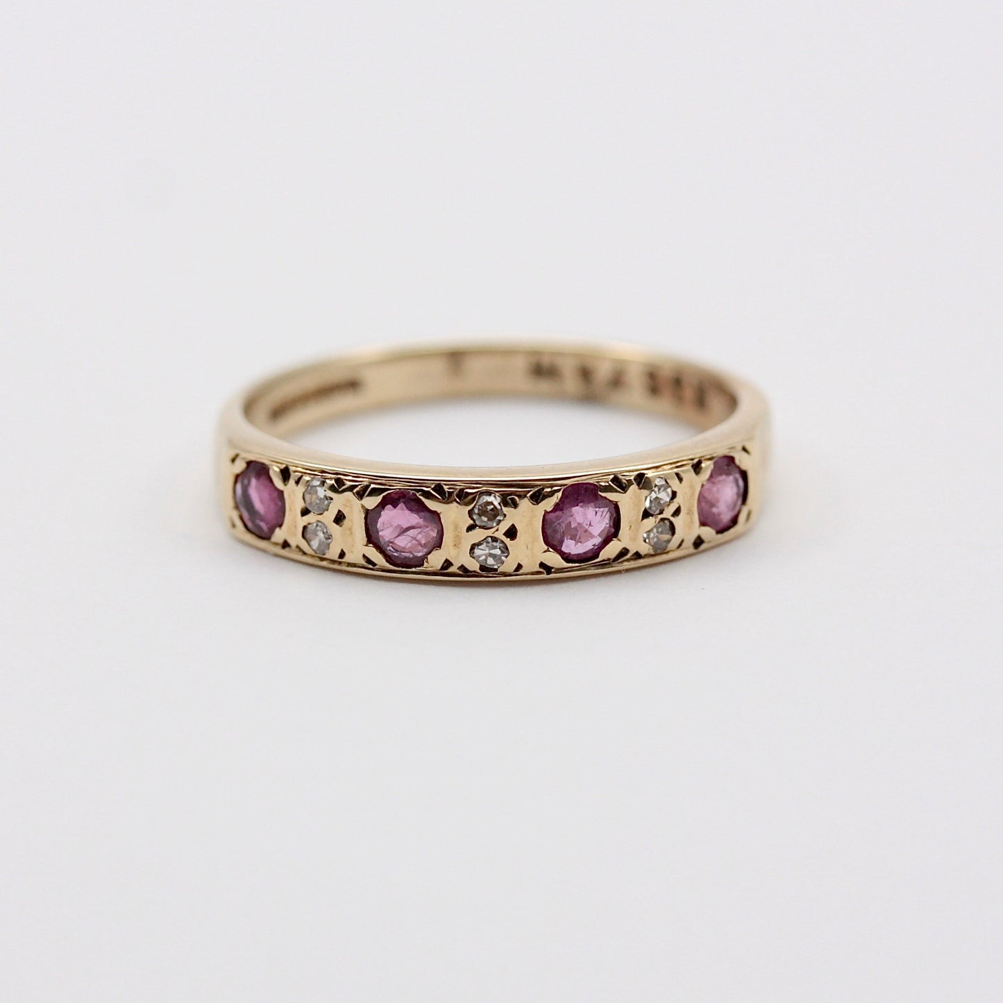 Vintage 9ct Gold Ruby and Diamond Half Eternity Band Ring, 1986