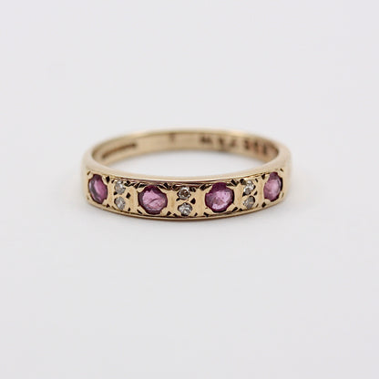 Vintage 9ct Gold Ruby and Diamond Half Eternity Band Ring, 1986