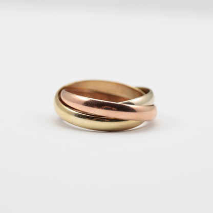 Chunky Vintage Tri Colour 9ct Gold Russian Wedding Ring, 1994