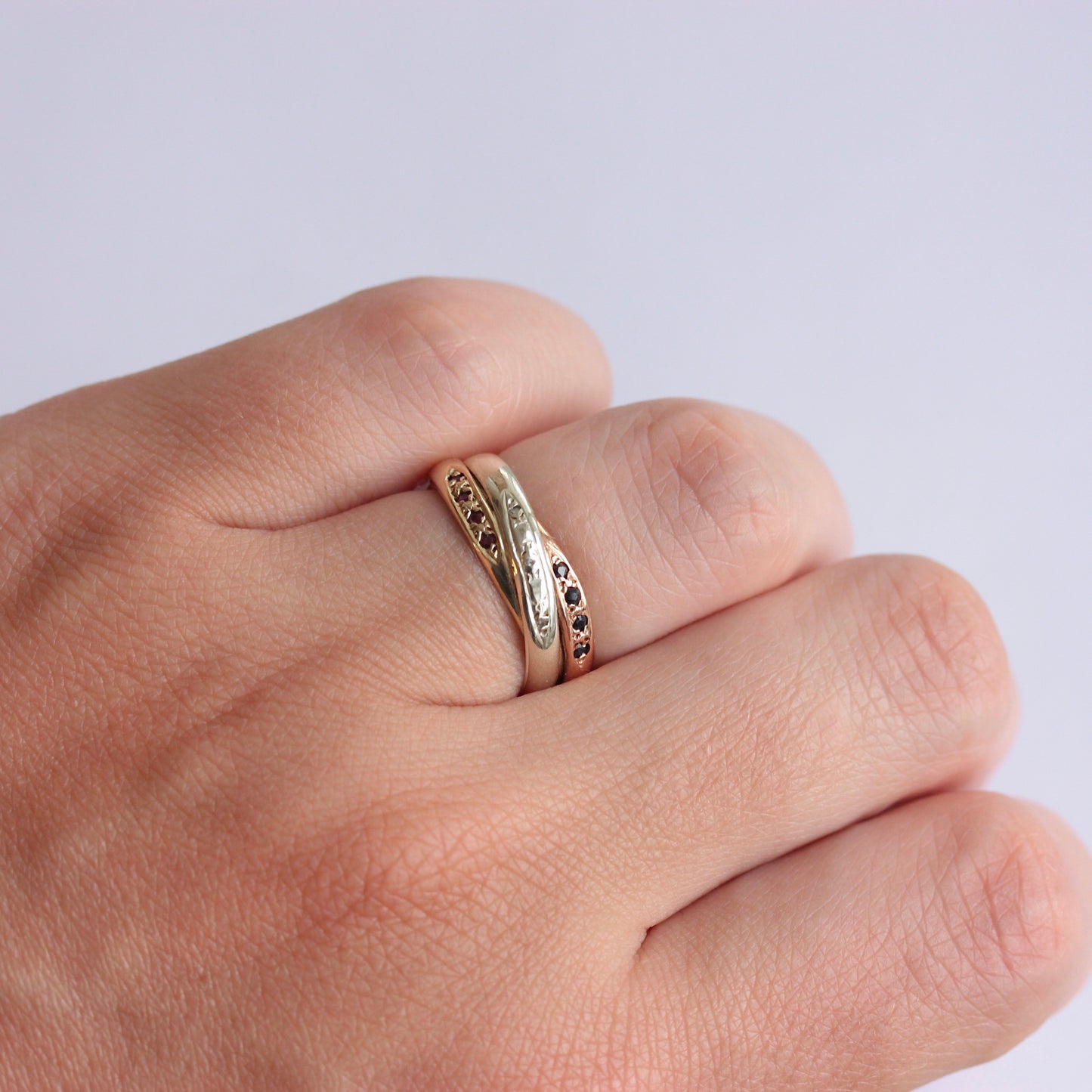 Vintage 9ct Gold Gold Russian Wedding Style Ring with Diamond, Ruby and Sapphire