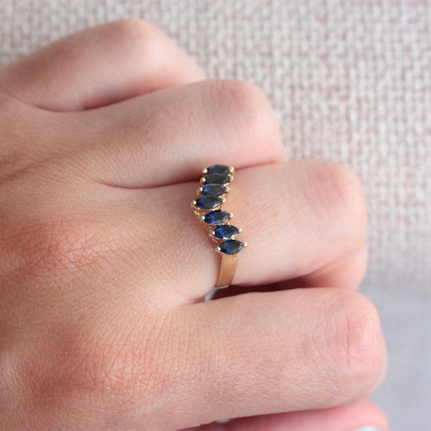 Vintage 9ct Gold and Sapphire Wishbone Ring, 1999