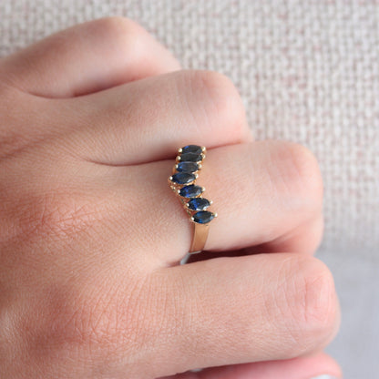 Vintage 9ct Gold and Sapphire Wishbone Ring, 1999