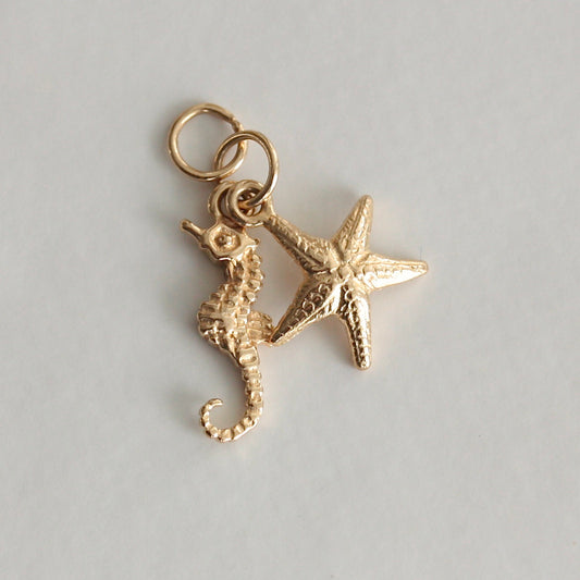 Vintage 9ct Gold Seahorse & Starfish Charm
