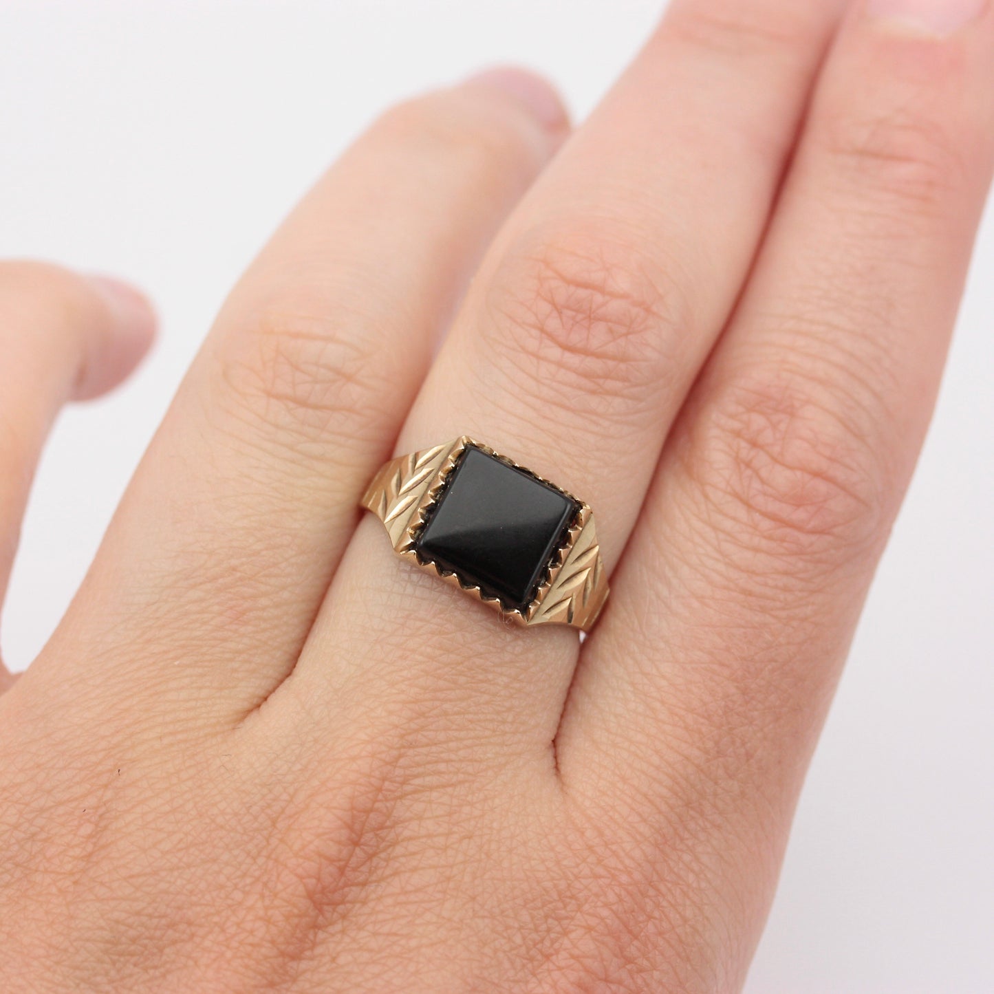 Vintage 9ct Gold Square Onyx Signet Ring, 1976