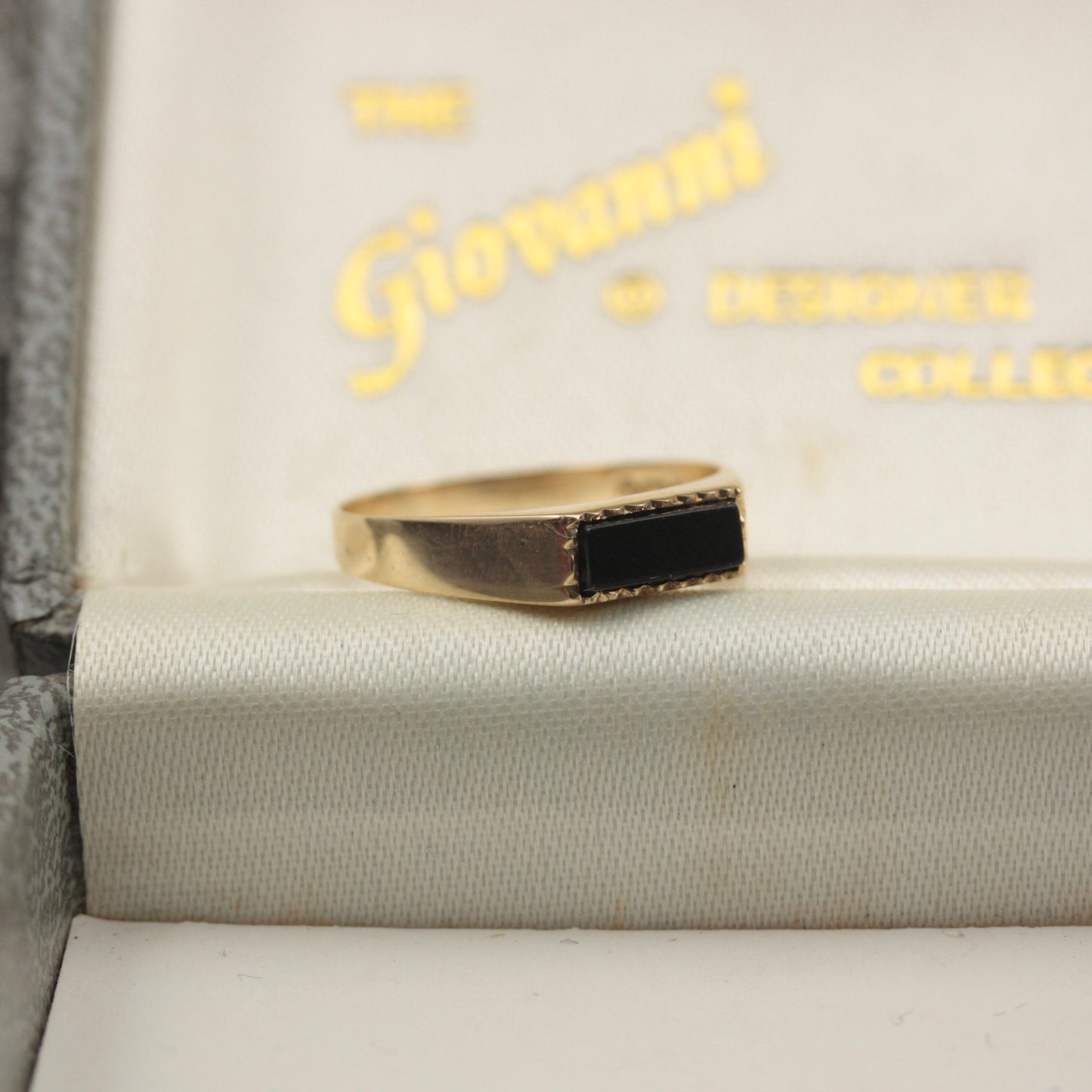 Vintage 9ct Gold Onyx Bar Signet Ring, 1979
