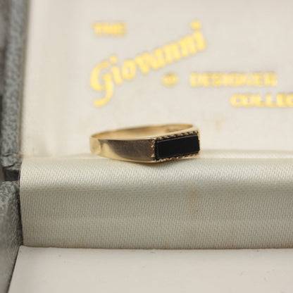 Vintage 9ct Gold Onyx Bar Signet Ring, 1979