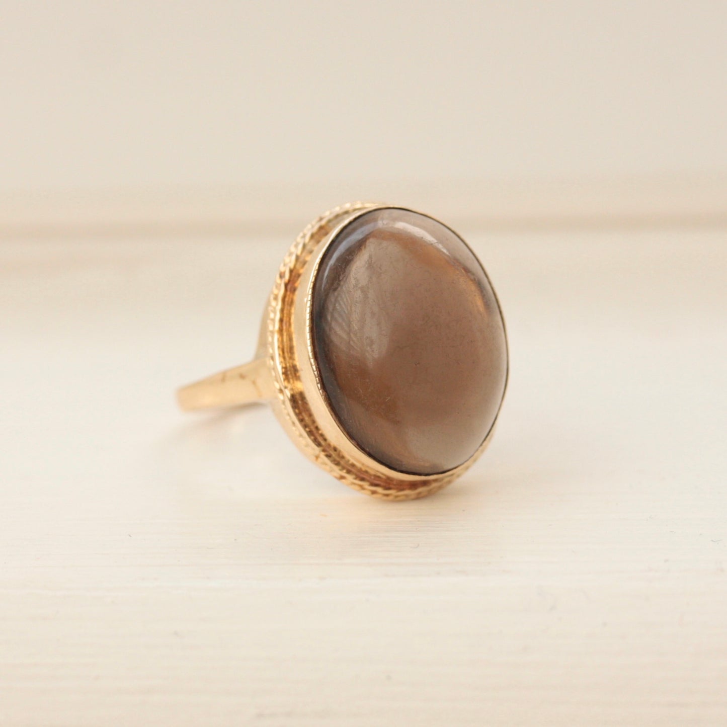Vintage 9ct Gold Smoky Quartz Cabochon Ring, Late 1970s