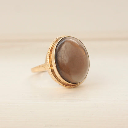 Vintage 9ct Gold Smoky Quartz Cabochon Ring, Late 1970s