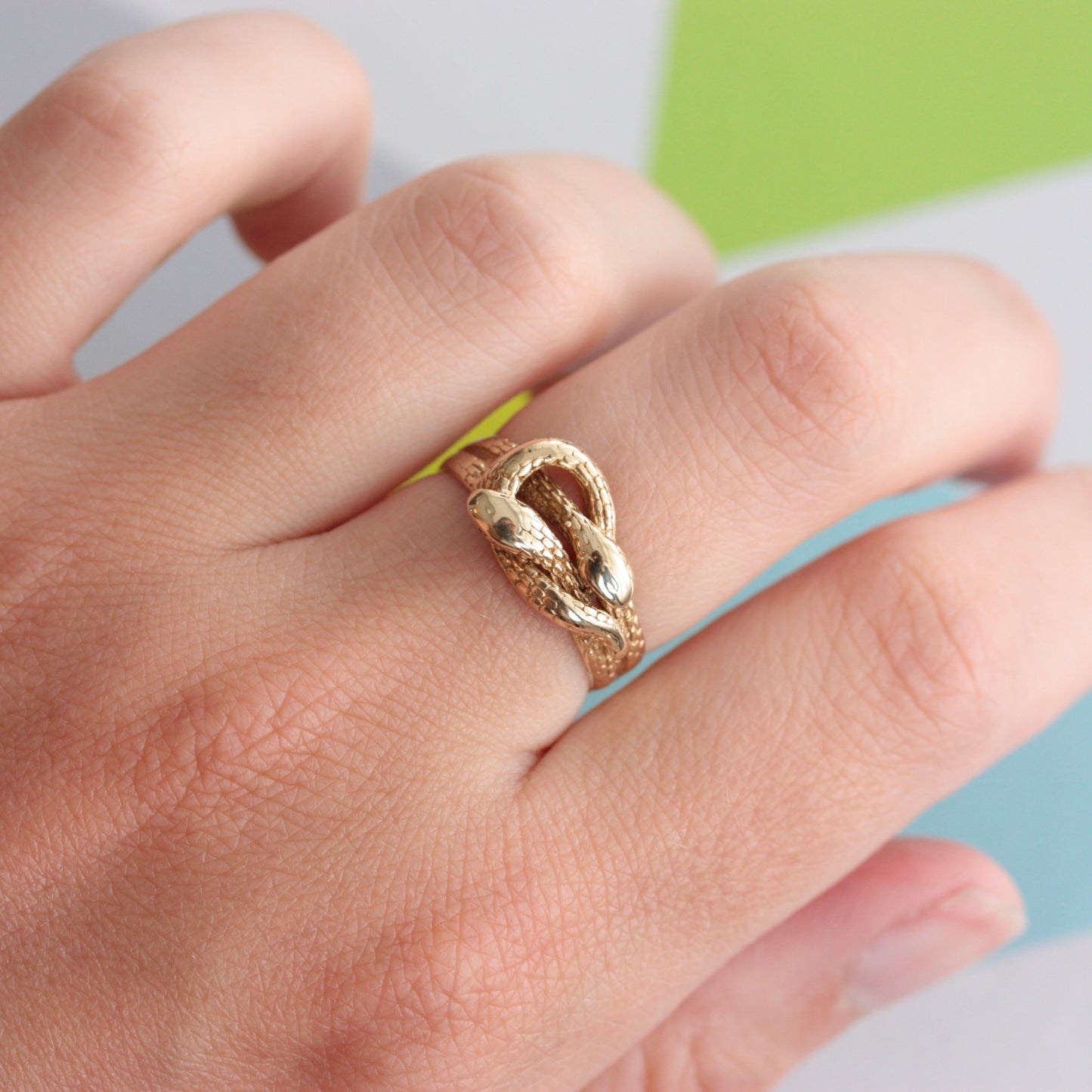 Vintage 9ct Gold Double Snake Ring, 1989