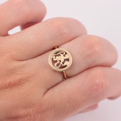 Vintage 9ct Gold Virgo Zodiac Ring, 1972