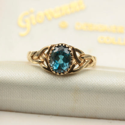 Late Vintage 9ct Gold and Blue Topaz Celtic Ring